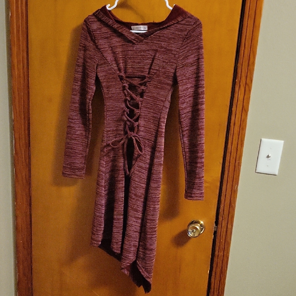 Chic Maroon Asymmetrical Lace-Up Dress